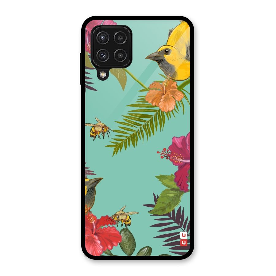 Flower Bird and Bee Glass Back Case for Galaxy A22 4G