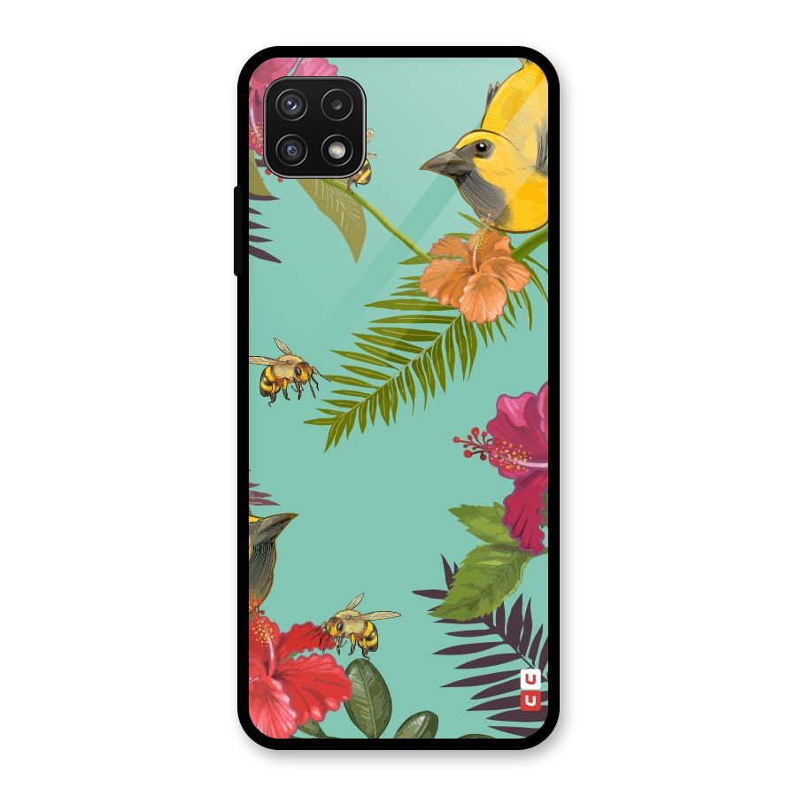 Flower Bird and Bee Glass Back Case for Galaxy A22 5G