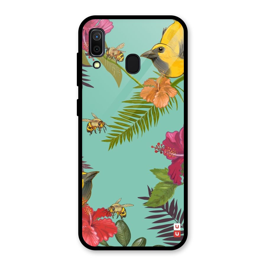 Flower Bird and Bee Glass Back Case for Galaxy A30
