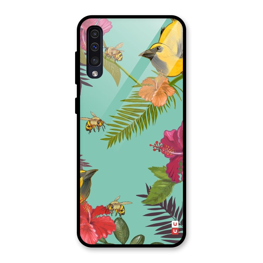 Flower Bird and Bee Glass Back Case for Galaxy A50s