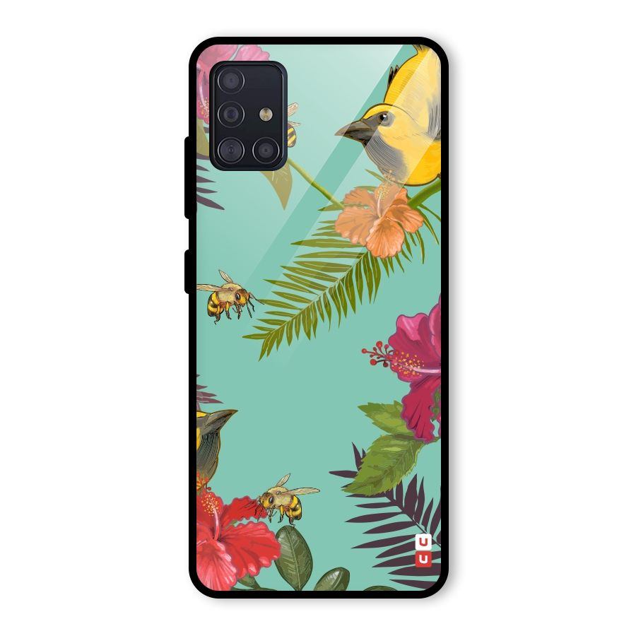 Flower Bird and Bee Glass Back Case for Galaxy A51