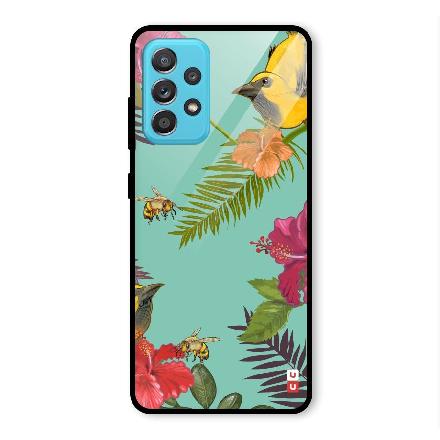 Flower Bird and Bee Glass Back Case for Galaxy A52s 5G