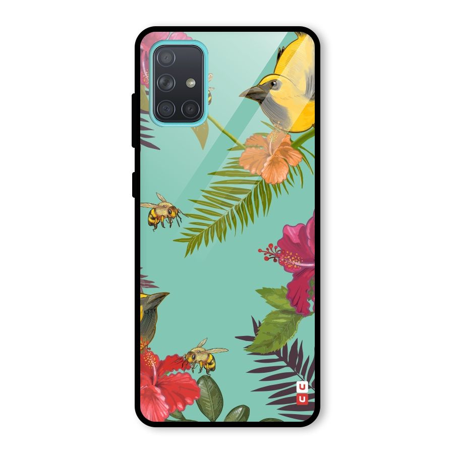 Flower Bird and Bee Glass Back Case for Galaxy A71