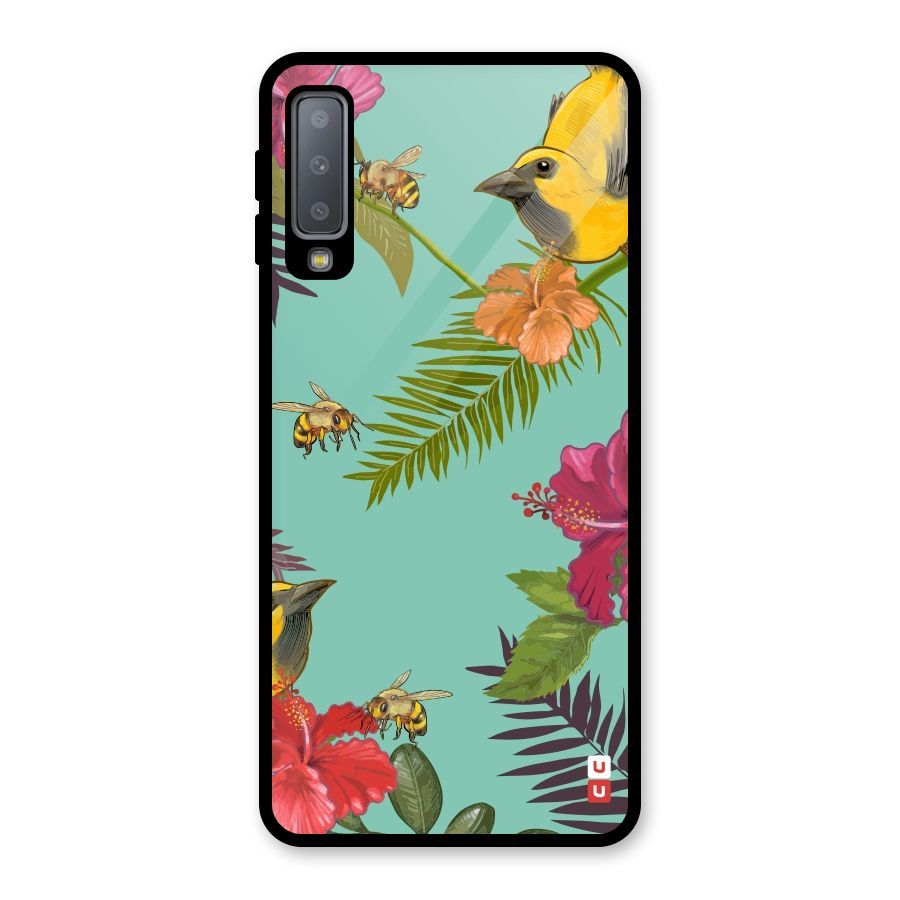 Flower Bird and Bee Glass Back Case for Galaxy A7 (2018)