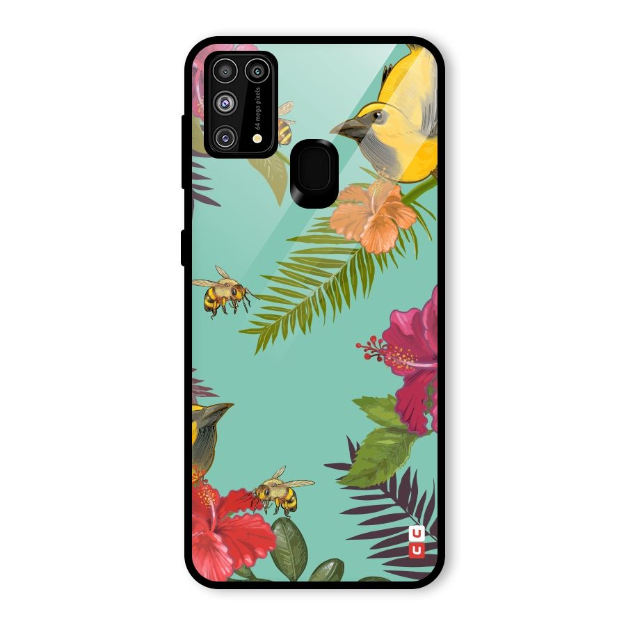 Flower Bird and Bee Glass Back Case for Galaxy F41