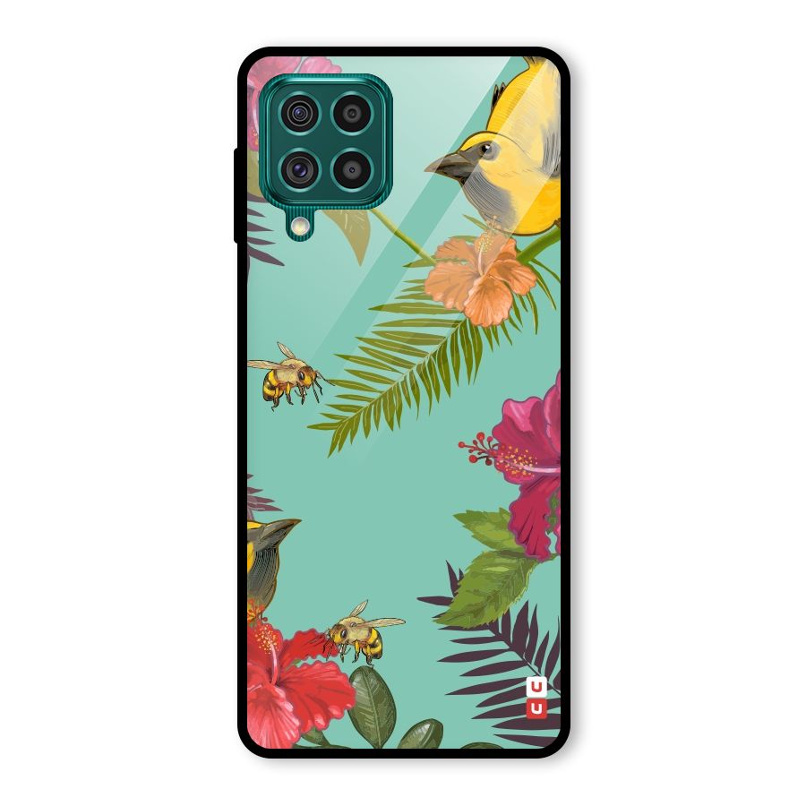 Flower Bird and Bee Glass Back Case for Galaxy F62