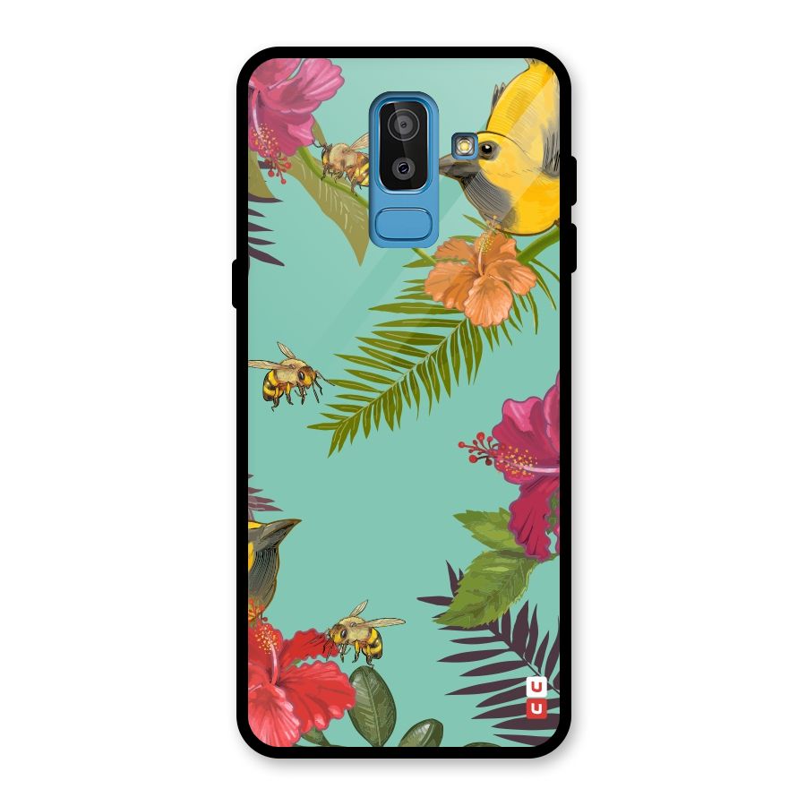 Flower Bird and Bee Glass Back Case for Galaxy J8