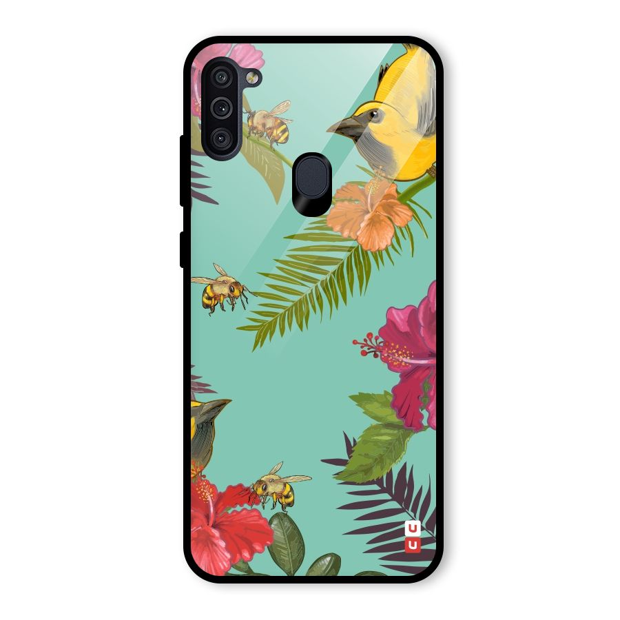Flower Bird and Bee Glass Back Case for Galaxy M11