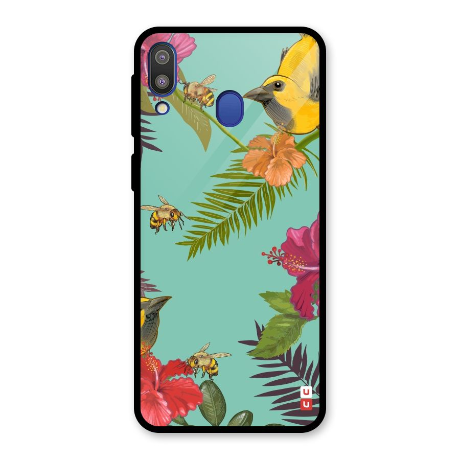 Flower Bird and Bee Glass Back Case for Galaxy M20