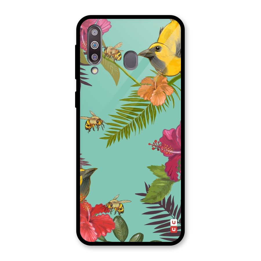 Flower Bird and Bee Glass Back Case for Galaxy M30