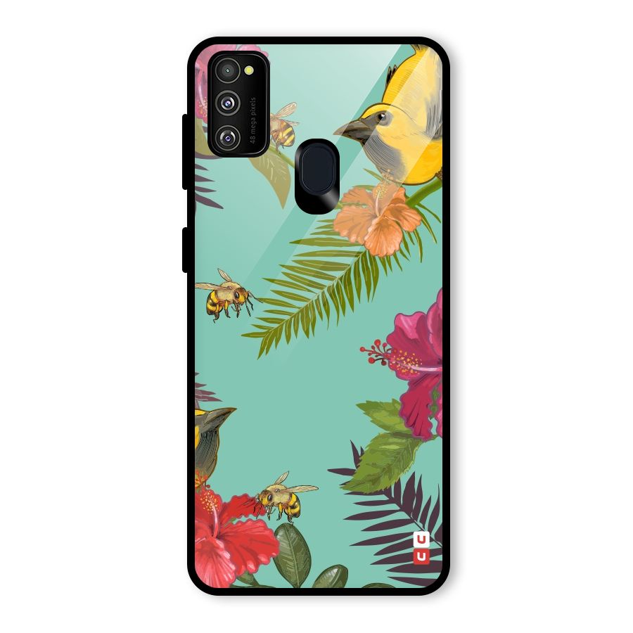Flower Bird and Bee Glass Back Case for Galaxy M30s