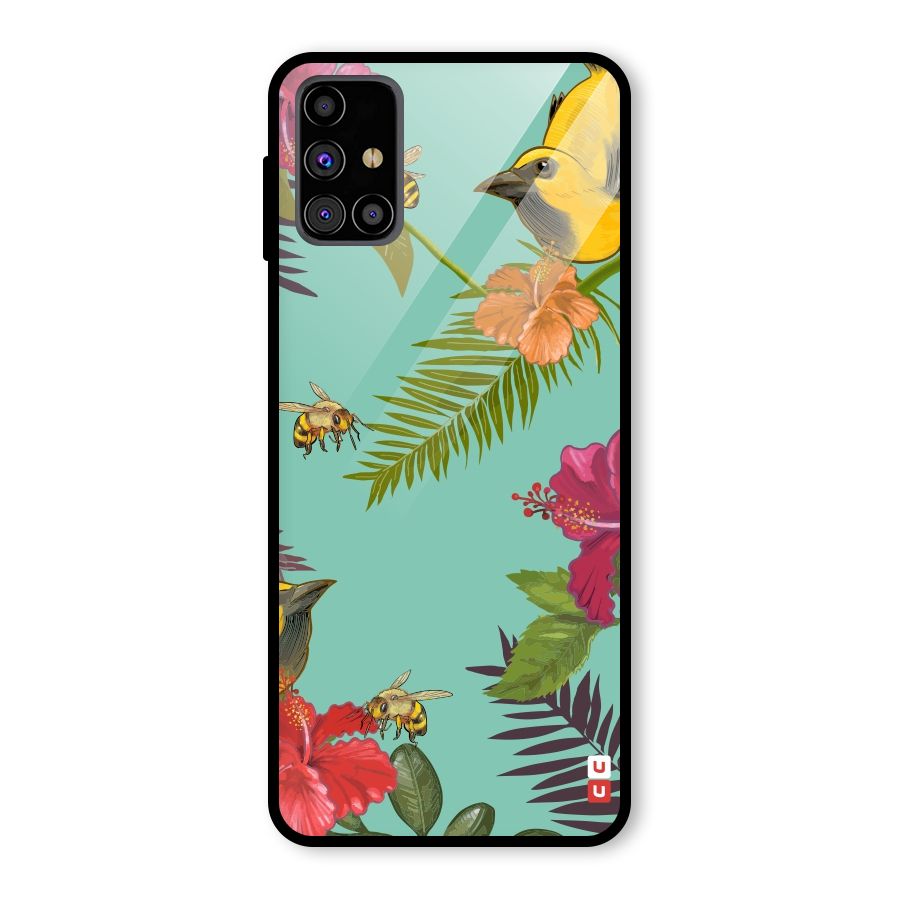 Flower Bird and Bee Glass Back Case for Galaxy M31s