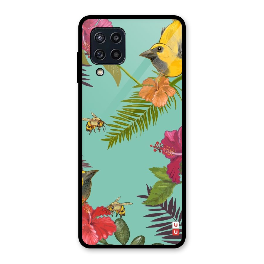 Flower Bird and Bee Glass Back Case for Galaxy M32