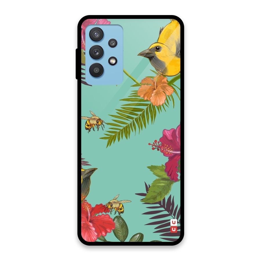 Flower Bird and Bee Glass Back Case for Galaxy M32 5G