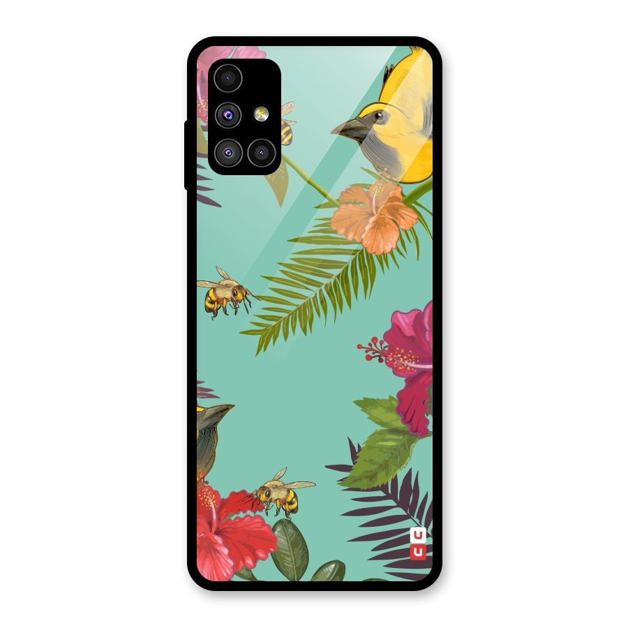 Flower Bird and Bee Glass Back Case for Galaxy M51