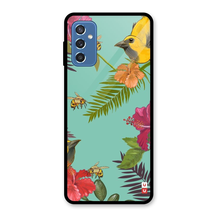 Flower Bird and Bee Glass Back Case for Galaxy M52 5G