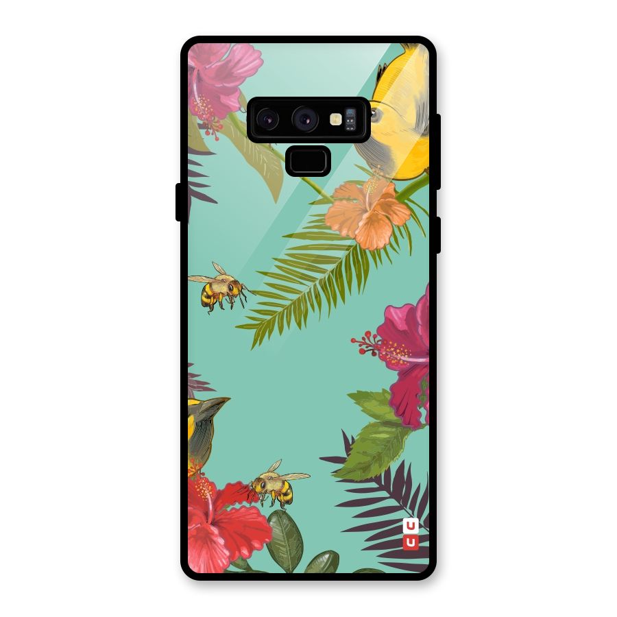 Flower Bird and Bee Glass Back Case for Galaxy Note 9