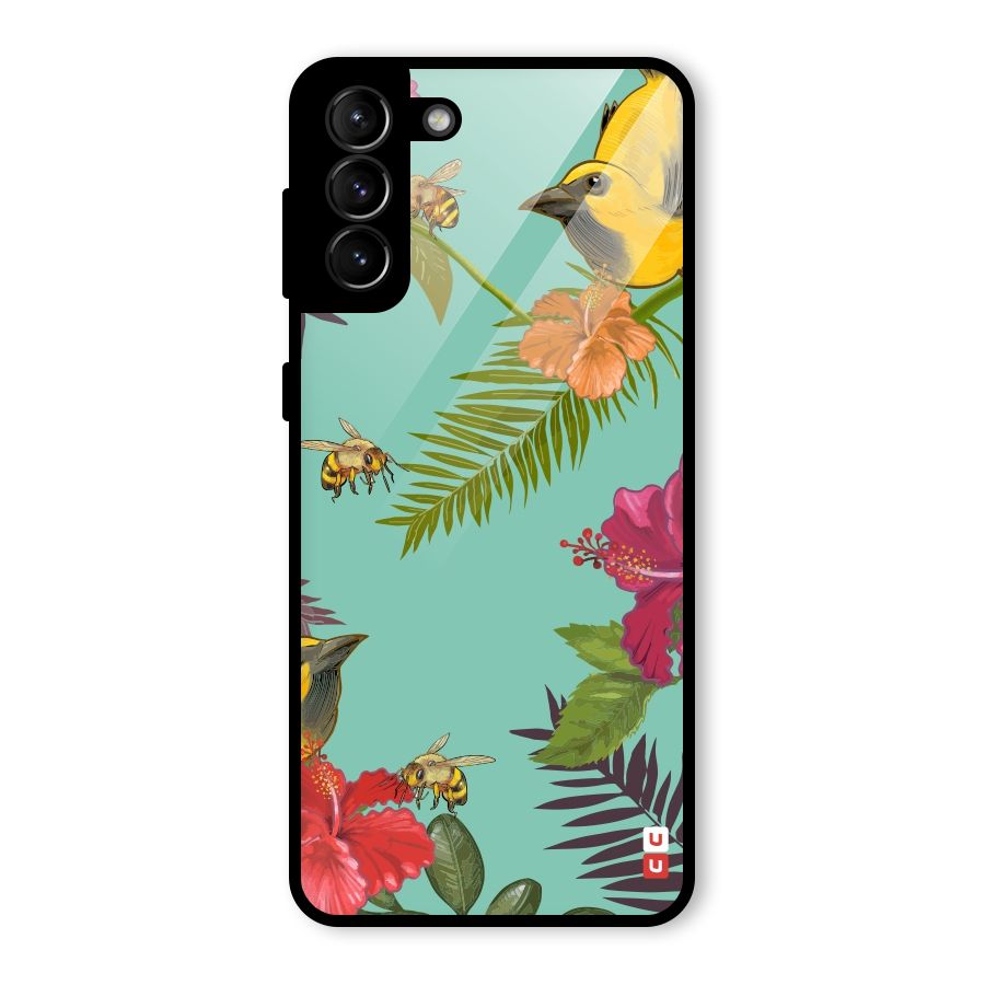 Flower Bird and Bee Glass Back Case for Galaxy S21 Plus