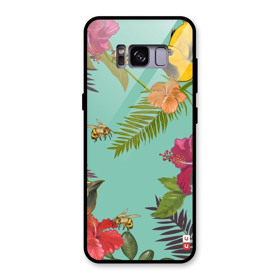 Flower Bird and Bee Glass Back Case for Galaxy S8