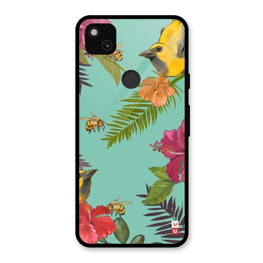 Flower Bird and Bee Glass Back Case for Google Pixel 4a