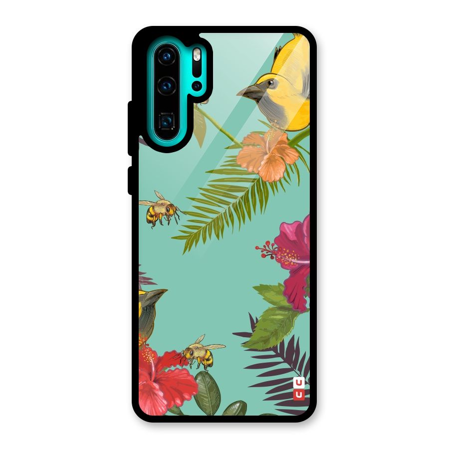 Flower Bird and Bee Glass Back Case for Huawei P30 Pro
