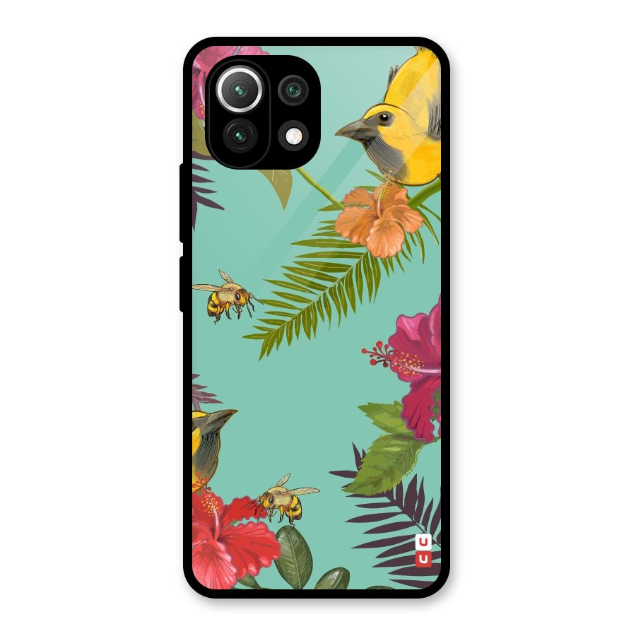 Flower Bird and Bee Glass Back Case for Mi 11 Lite
