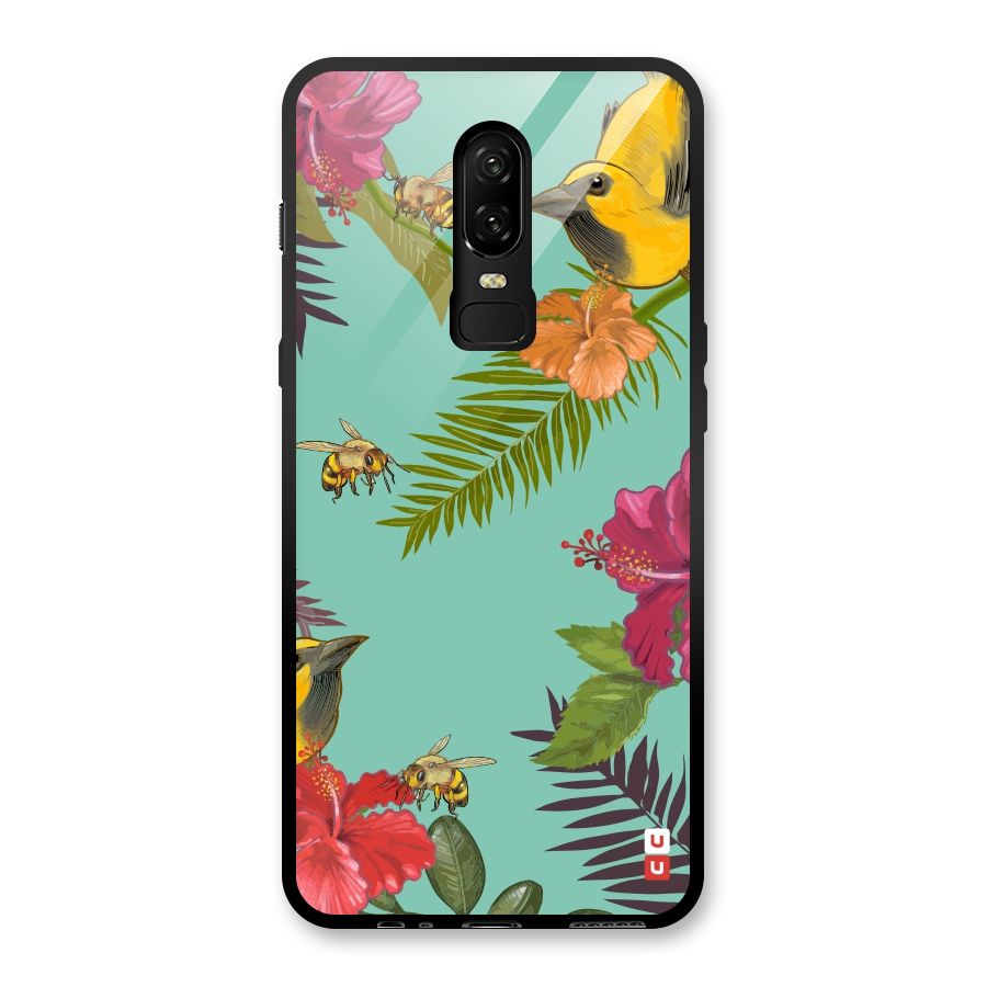 Flower Bird and Bee Glass Back Case for OnePlus 6