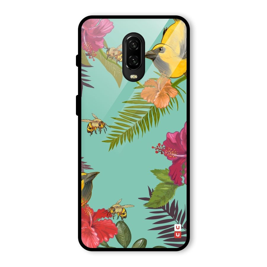 Flower Bird and Bee Glass Back Case for OnePlus 6T