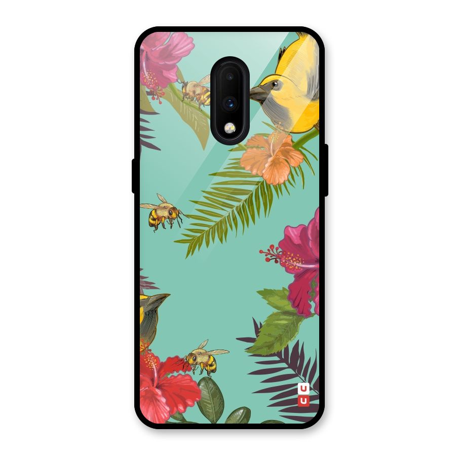Flower Bird and Bee Glass Back Case for OnePlus 7