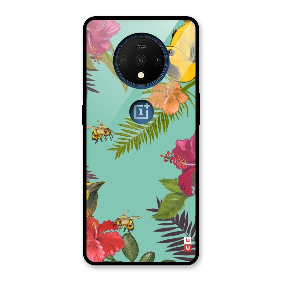 Flower Bird and Bee Glass Back Case for OnePlus 7T
