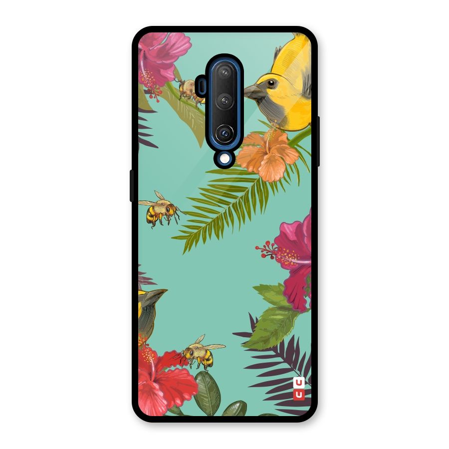 Flower Bird and Bee Glass Back Case for OnePlus 7T Pro