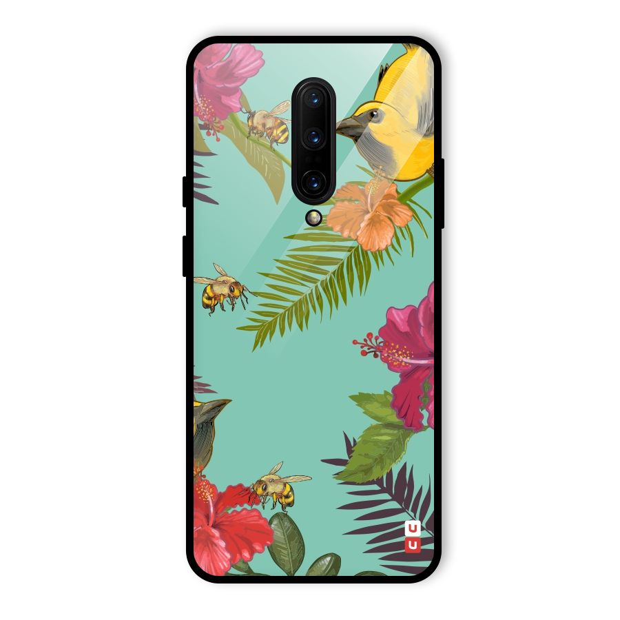 Flower Bird and Bee Glass Back Case for OnePlus 7 Pro