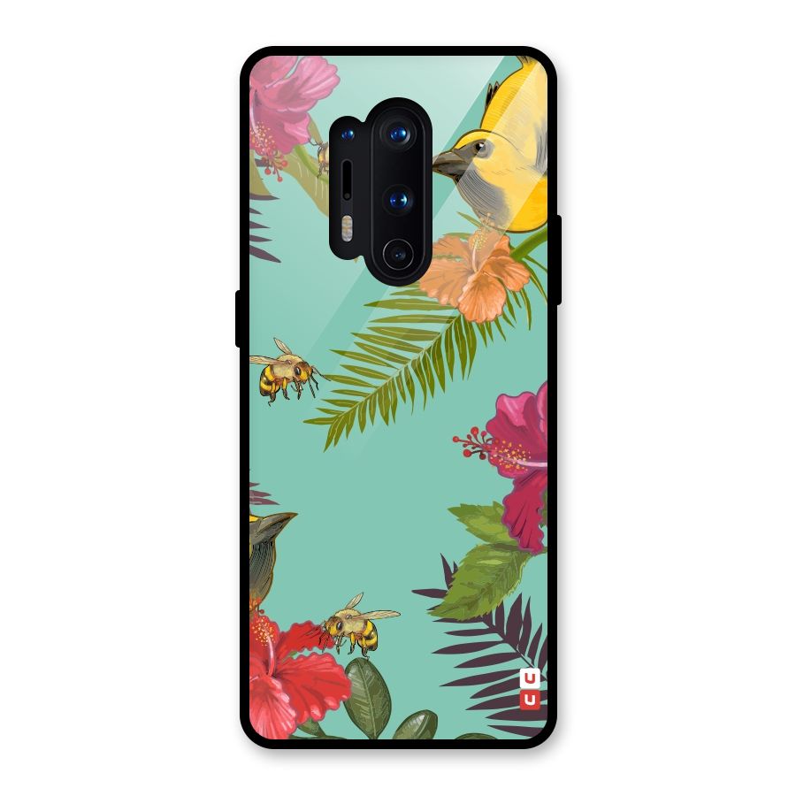 Flower Bird and Bee Glass Back Case for OnePlus 8 Pro