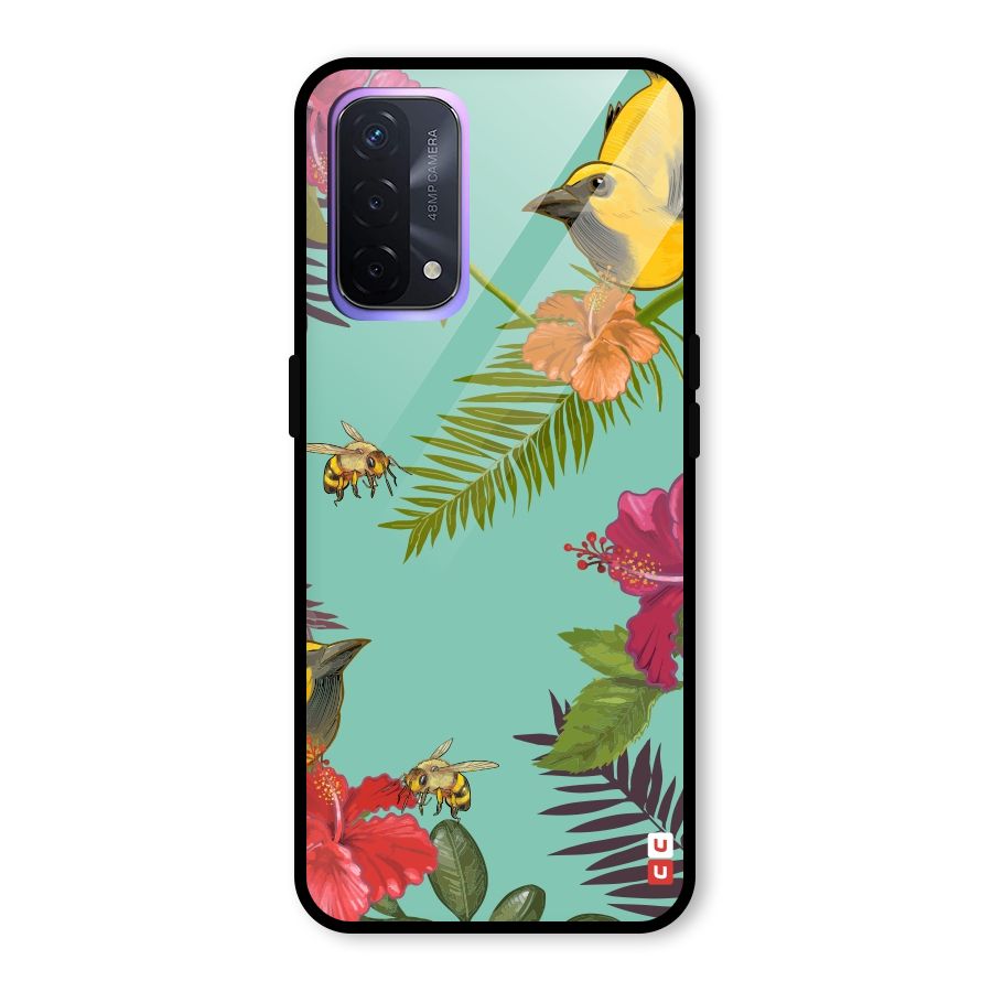 Flower Bird and Bee Glass Back Case for Oppo A74 5G