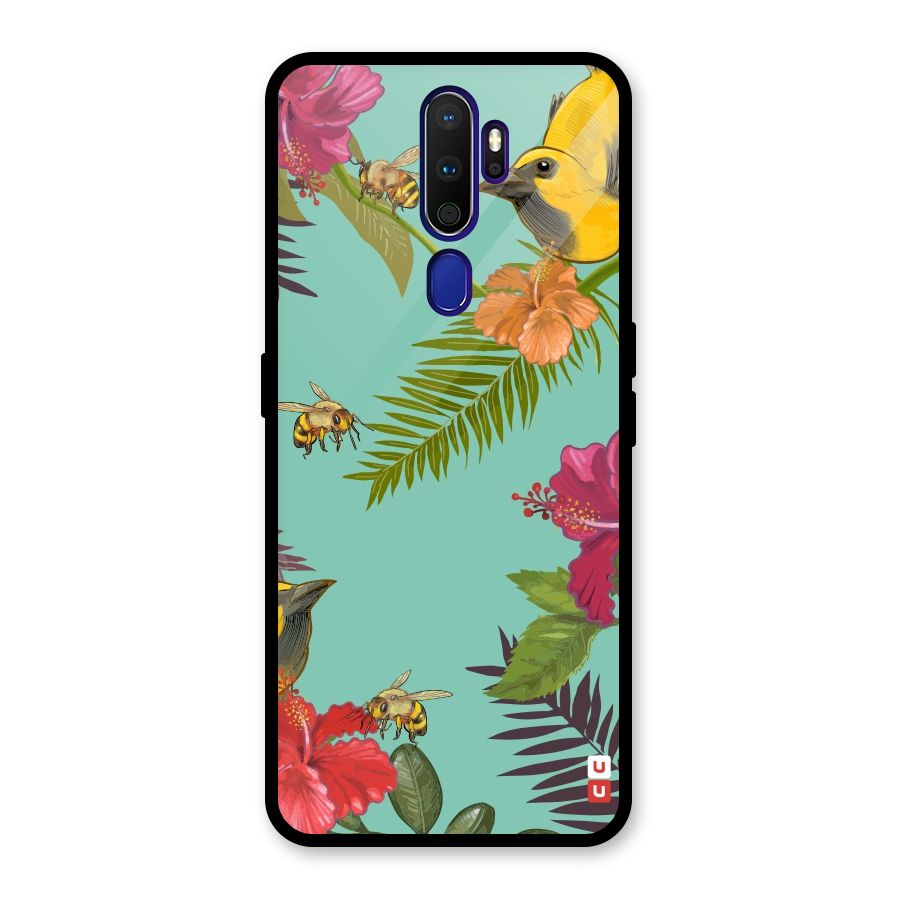 Flower Bird and Bee Glass Back Case for Oppo A9 (2020)