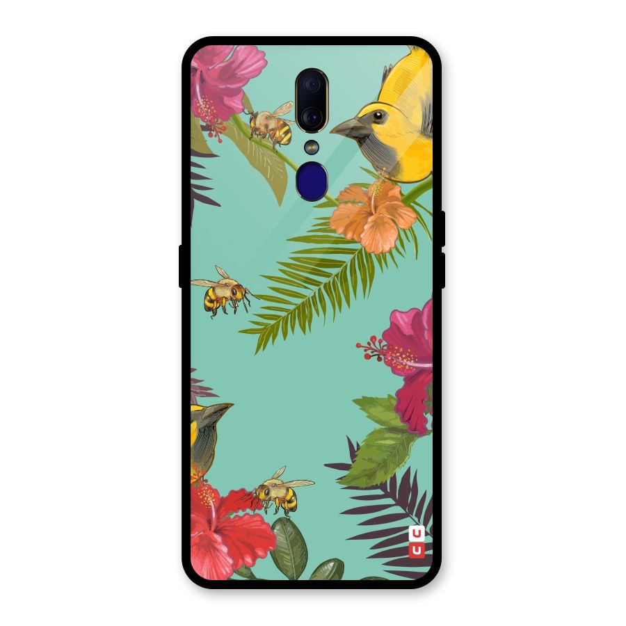 Flower Bird and Bee Glass Back Case for Oppo F11