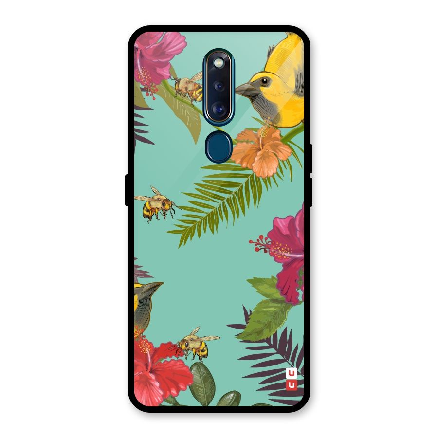 Flower Bird and Bee Glass Back Case for Oppo F11 Pro