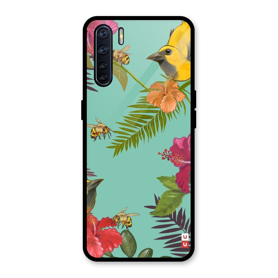 Flower Bird and Bee Glass Back Case for Oppo F15