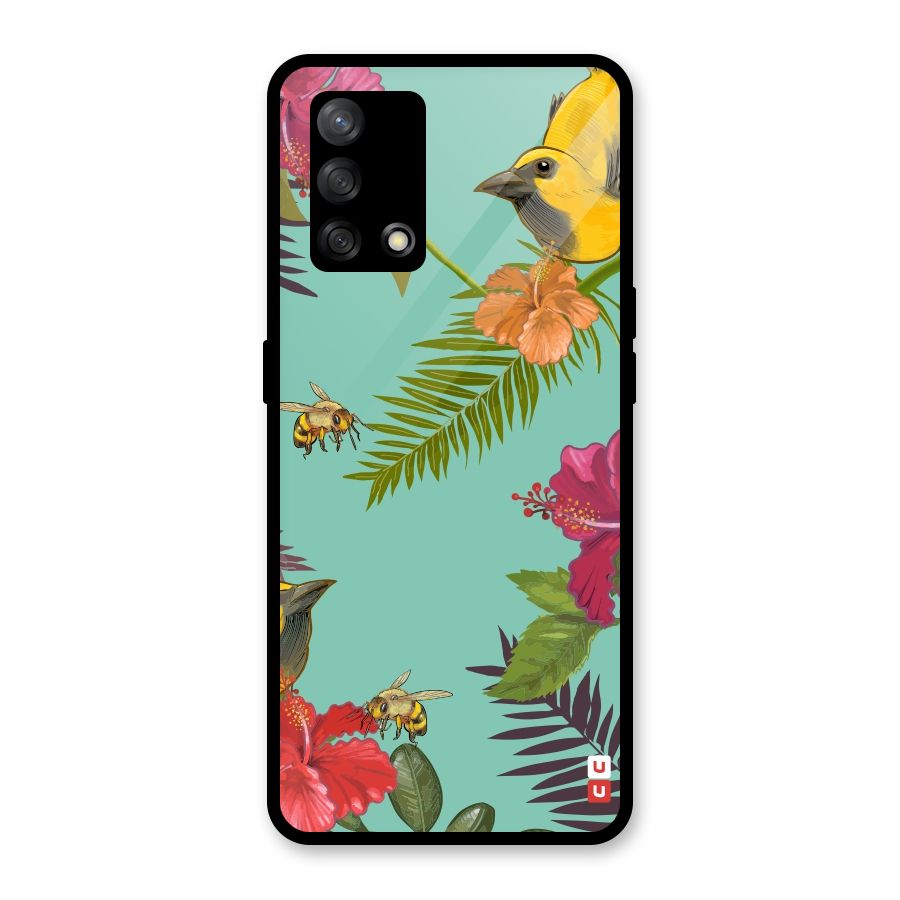 Flower Bird and Bee Glass Back Case for Oppo F19