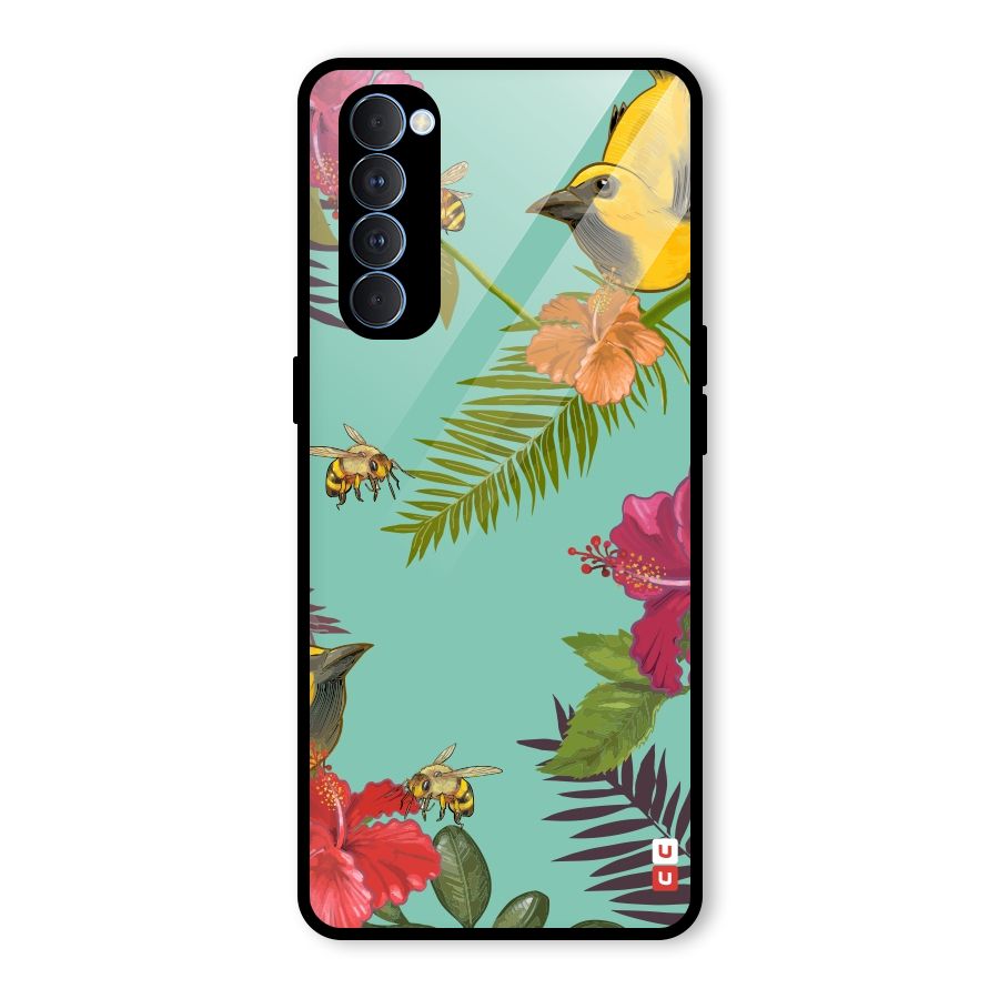 Flower Bird and Bee Glass Back Case for Oppo Reno4 Pro