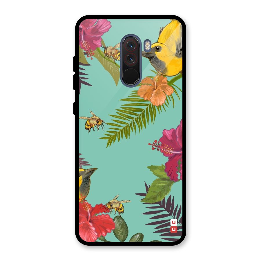 Flower Bird and Bee Glass Back Case for Poco F1