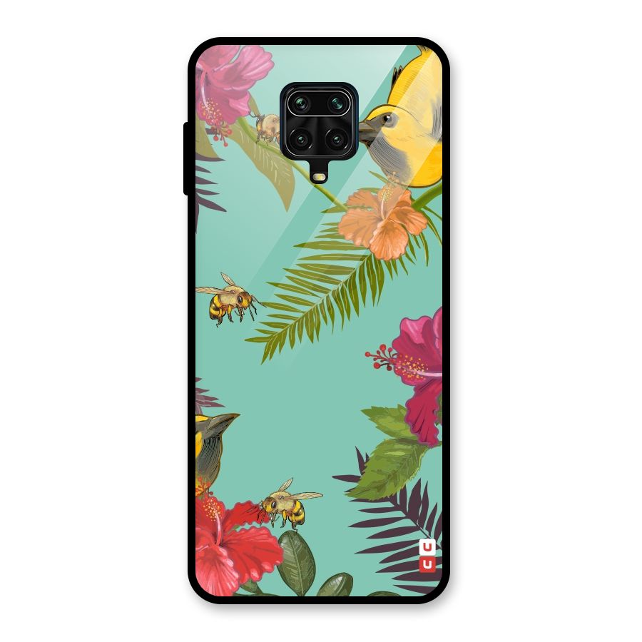 Flower Bird and Bee Glass Back Case for Poco M2 Pro