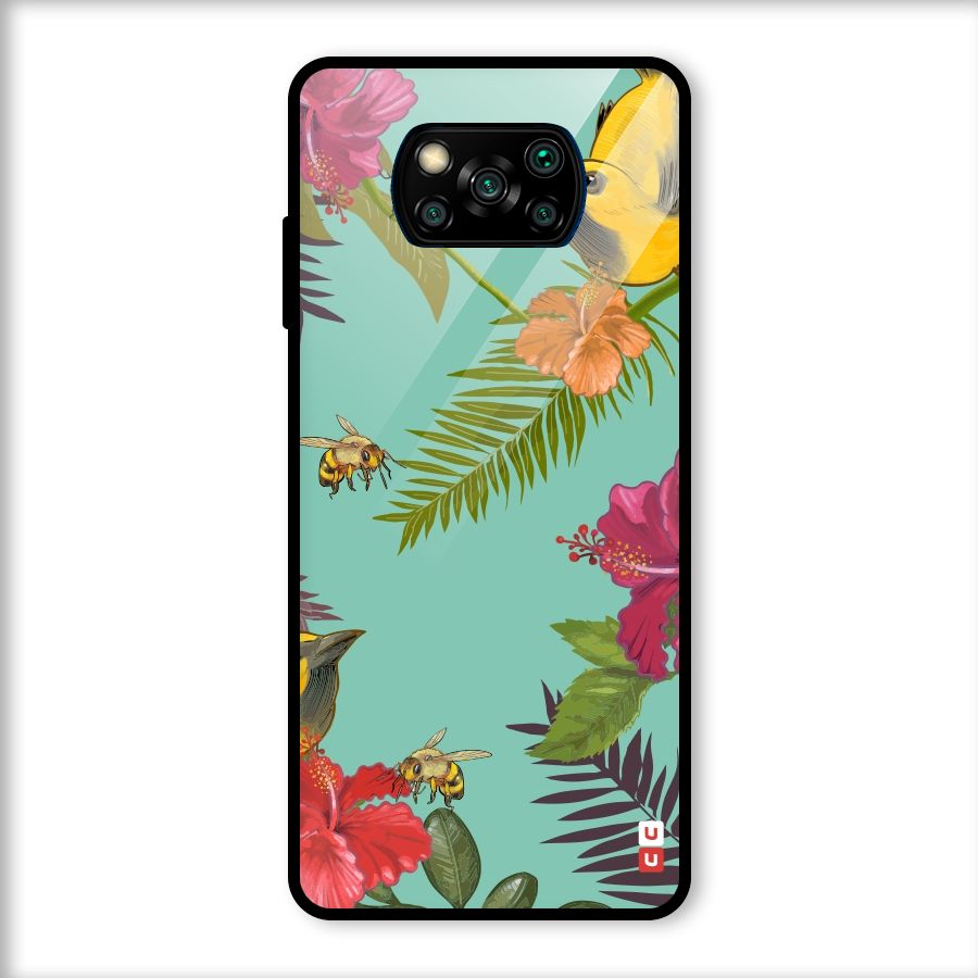 Flower Bird and Bee Glass Back Case for Poco X3