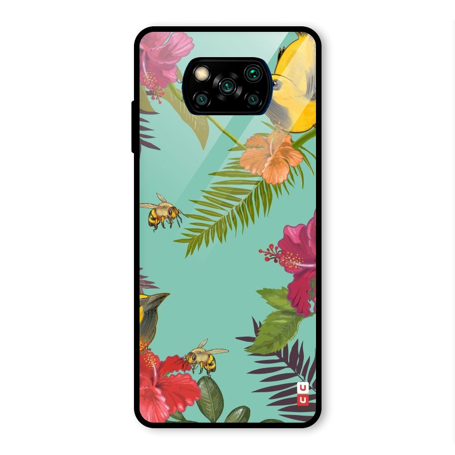 Flower Bird and Bee Glass Back Case for Poco X3 Pro