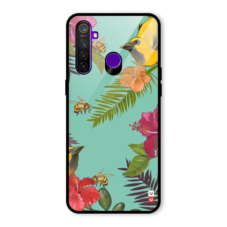 Flower Bird and Bee Glass Back Case for Realme 5 Pro