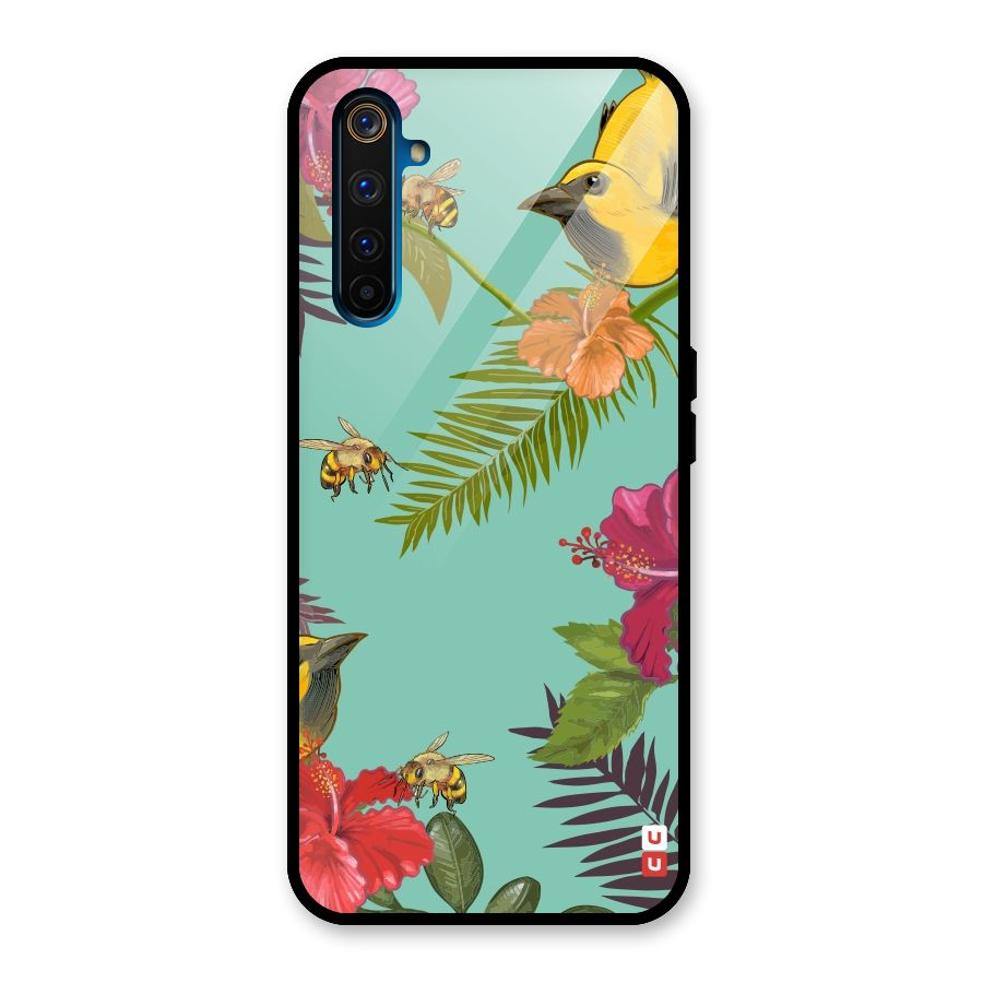 Flower Bird and Bee Glass Back Case for Realme 6 Pro