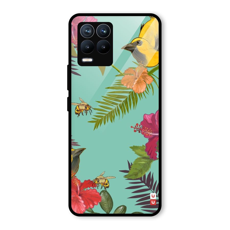 Flower Bird and Bee Glass Back Case for Realme 8