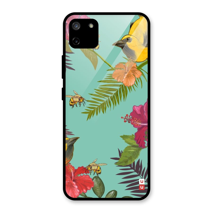 Flower Bird and Bee Glass Back Case for Realme C11