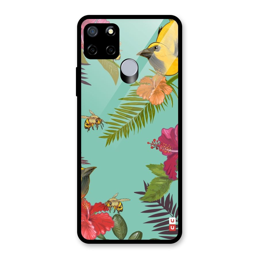 Flower Bird and Bee Glass Back Case for Realme C12