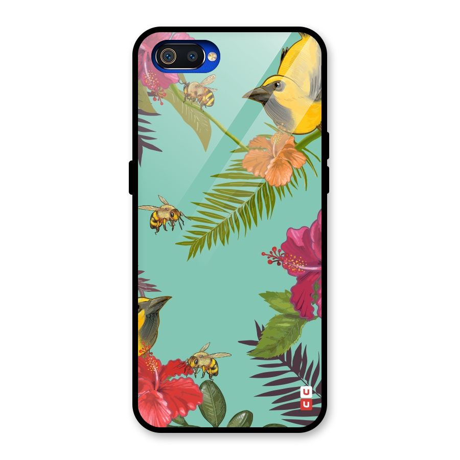 Flower Bird and Bee Glass Back Case for Realme C2
